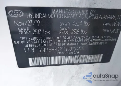 2020 Hyundai Sonata Limited z USA, uszkodzony, nr VIN 5NPEH4J21LH010405